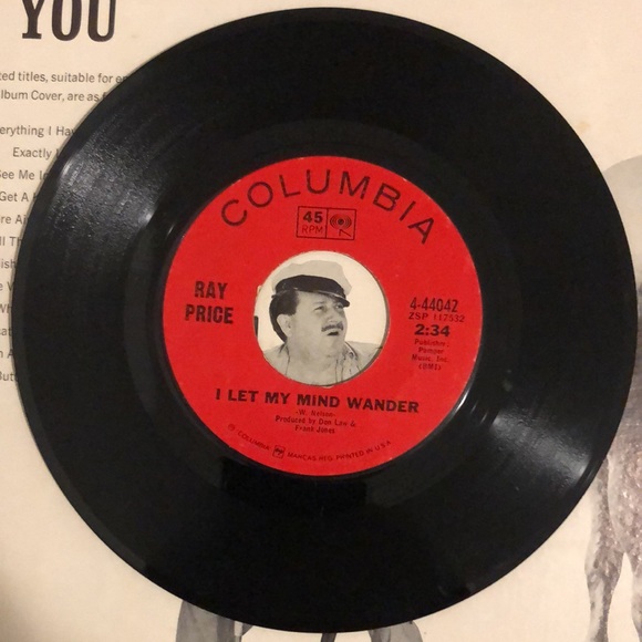 Ray Price I Let My Mind Wander Vinyl 45 Record '67 - Picture 4 of 4